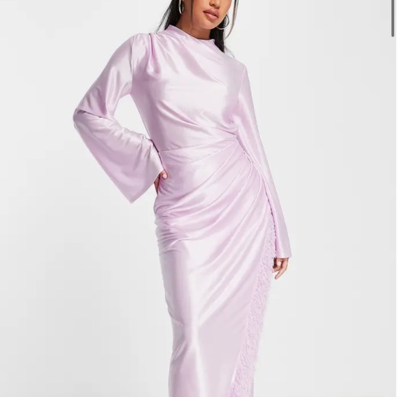 ASOS fringe faux feather trim wrap dress NEW lavender - Picture 2 of 4